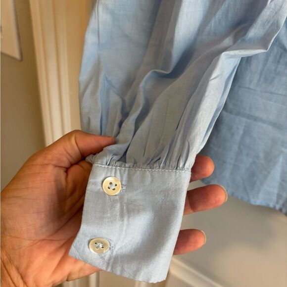 St Roche Virginia Sky Blue Women's Poplin Blouse with Eyelet Collar - Picture 8 of 12